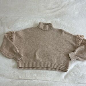 Cozy Fringe Sleeve Turtleneck Sweater
